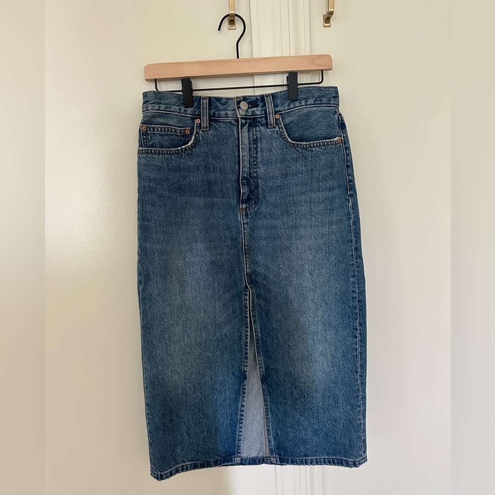 Aritzia Denim Midi Skirt in Medium Blue